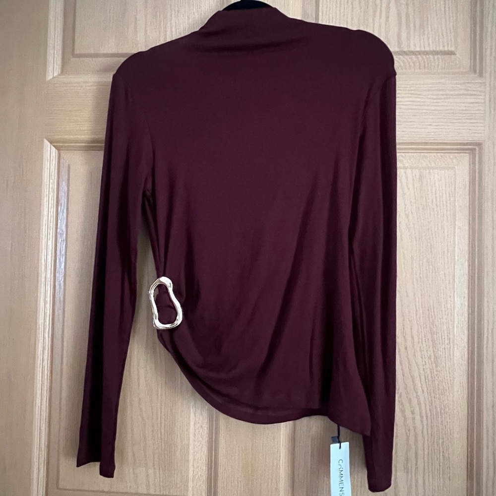 Commense Women's Maroon Long Sleeve Top with Buckle Accent